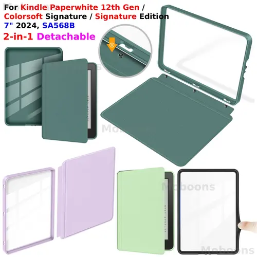 Imagen 1 del producto Para Kindle Paperwhite 12th Gen 7 ""funda acrílica desmontable 2 en 1 Wake/Sleep PU cuero Colorsoft Signature Edition 2024 SA568B