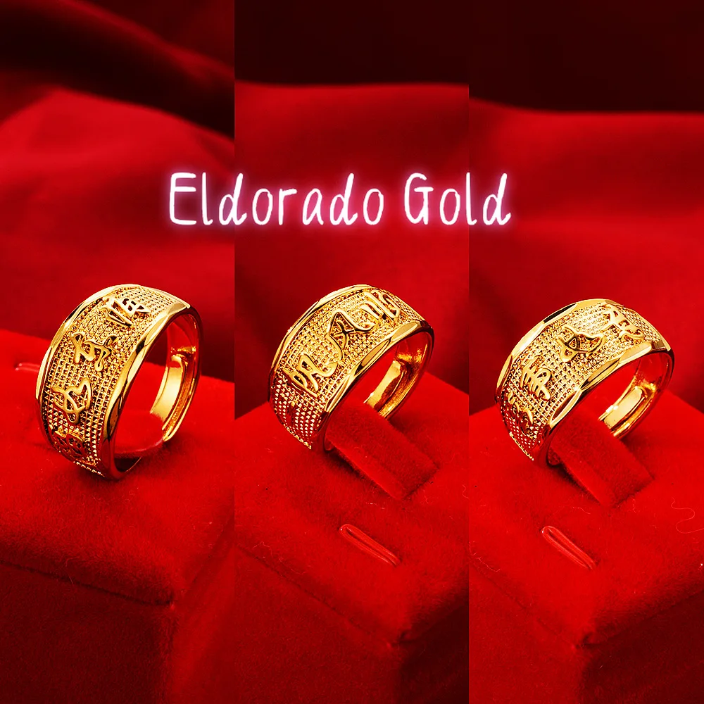 

2025 Fine AU999 gold ring for men, everything goes well ring, 24K pure gold printing, adjustable opening ring, gift for boyfrien