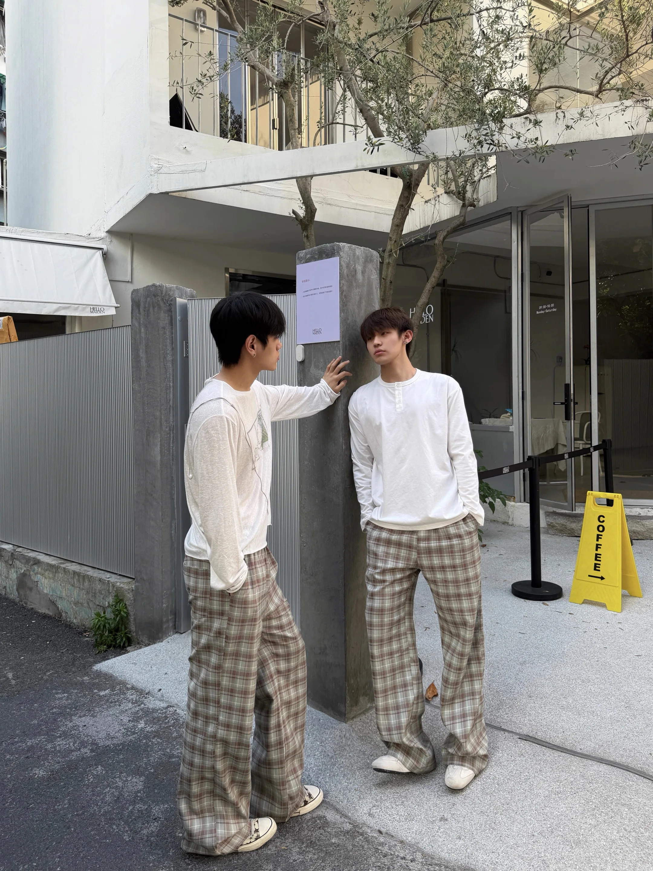 Cleanfit Green Plaid Straight Leg Bell Bottoms Unisex American Commute Sports Walking Versatile Pants Couple Casual Trousers