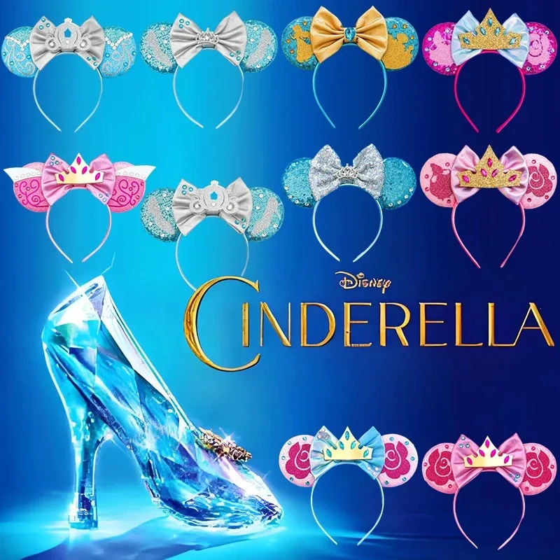 

Disney Cute Cinderella Headbands Women Crystal Shoes Ears Hairband Girl Bow Pumpkin Car Elasticity Hair Accessories Kid Birthday