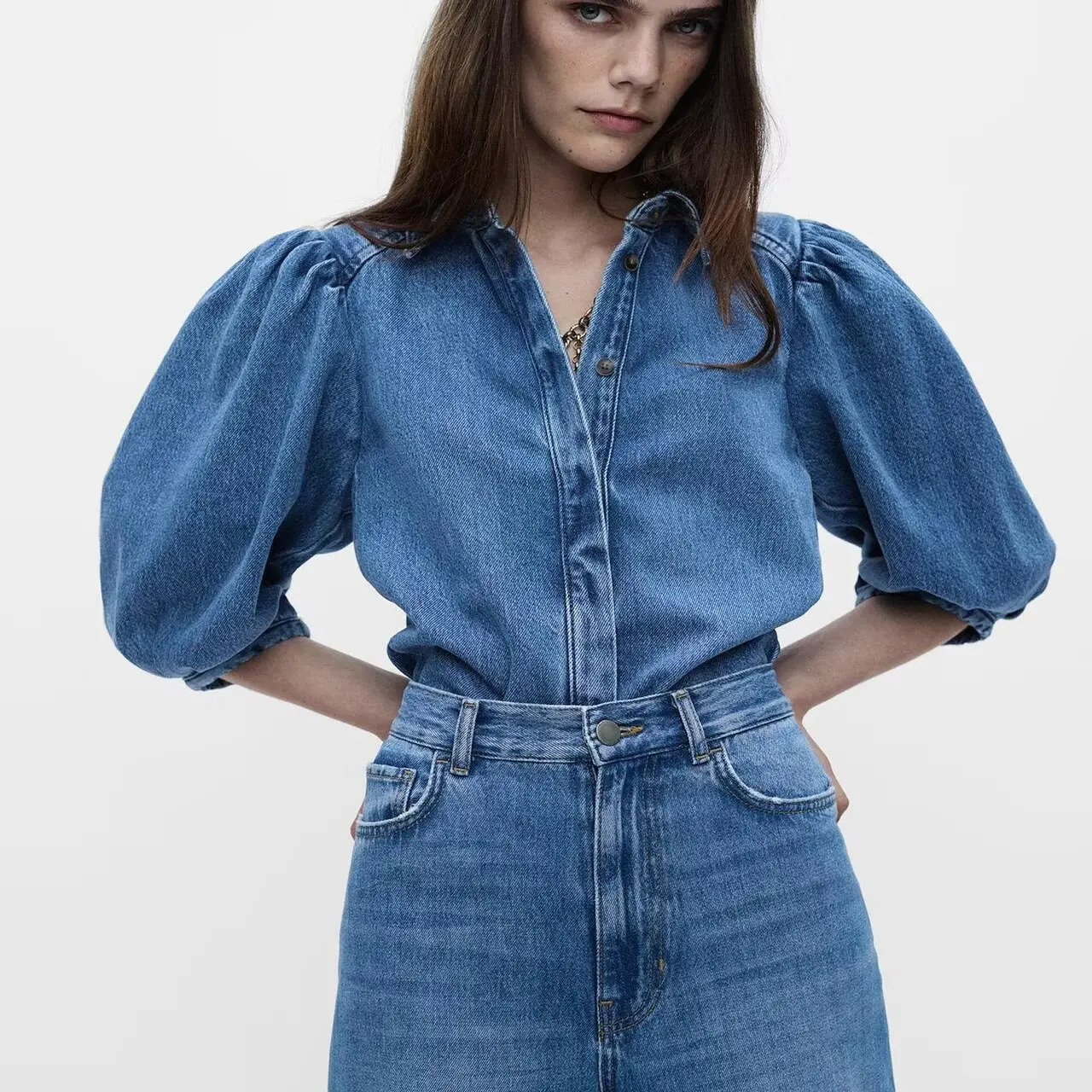 Conjunto de Duas Peças F Estilo Casual com Csa de Jeans e Calças Longas, Nova Chegada de Outono com Manga Longa e G...