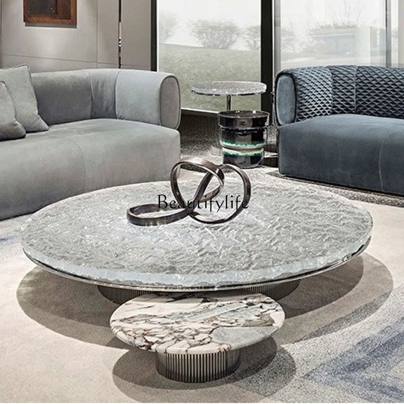 

Light luxury acrylic water ripple size round coffee table combination simple modern style tea table