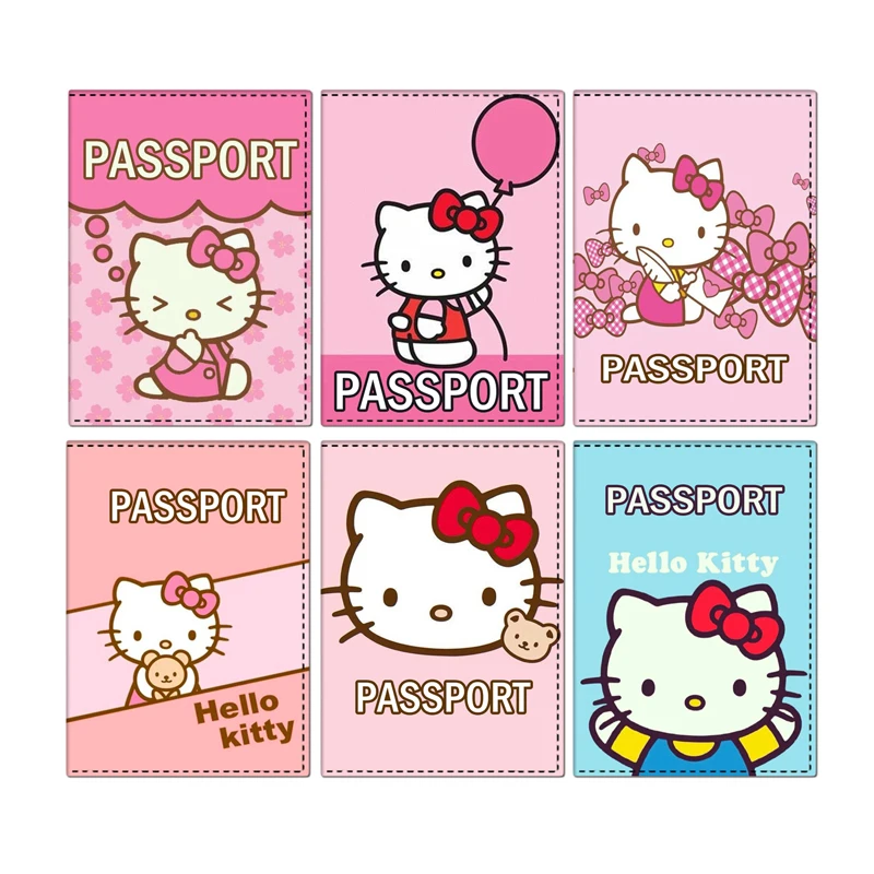 Sanrio cartoon passaporte capa para as mulheres, hello kitty anime impressão, impermeável viagem passaporte titular, meninas cartão de visita titular