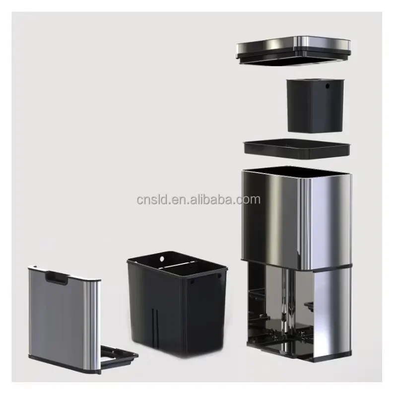 60L Double Compartment Automatic Sensor Trash Can Stainless Steel Induction Waste Bin Battery Powered for Kitchen Bathroom