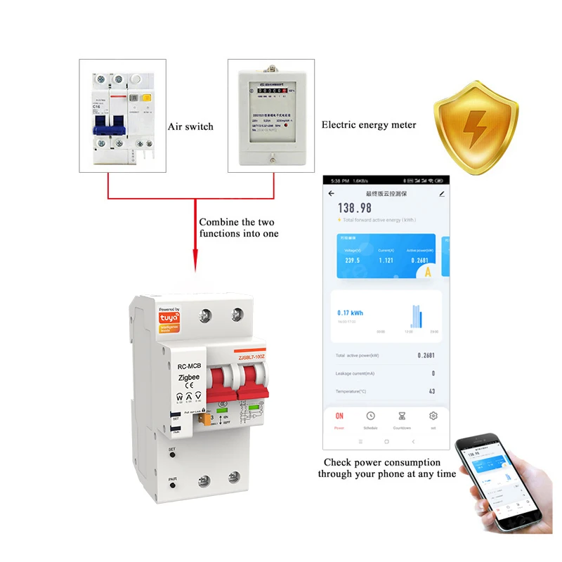 Tuya zigbee 2P Smart circuit breaker remote control no distance limit compatible Alexa echo google Assistant Energy Monitoring