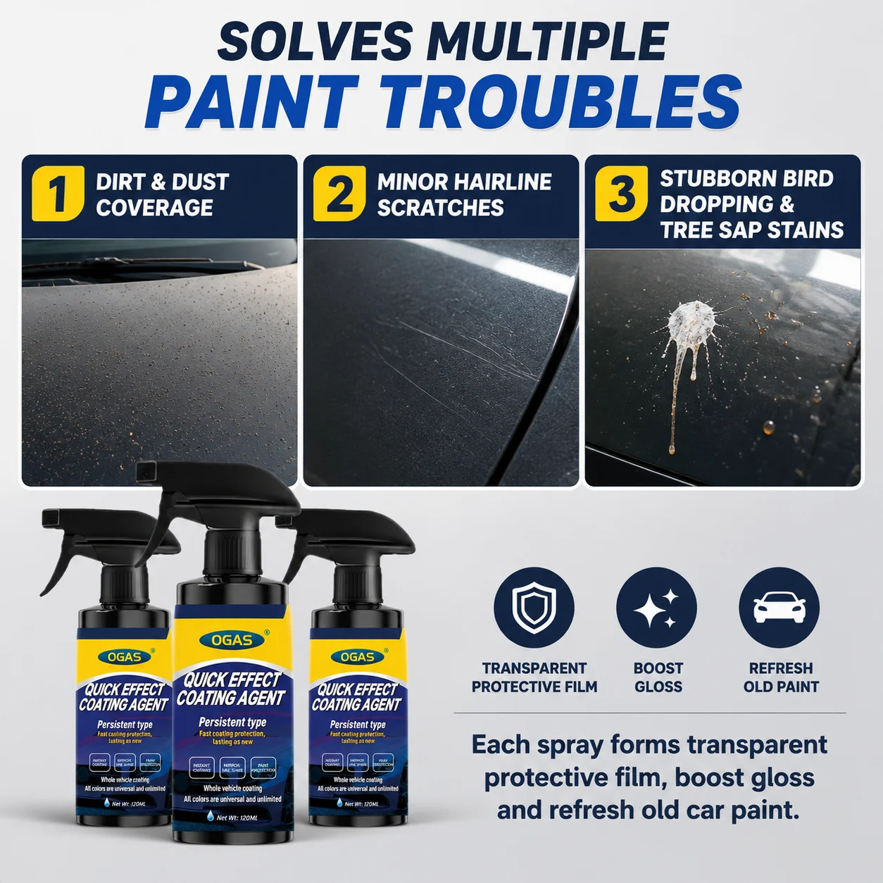120ml Nano Car Paint Coating Agent Dual Mode Spray Waterless Wash Gloss Enhancer UV Protection Scratch Resistant Auto Surface Care Polish