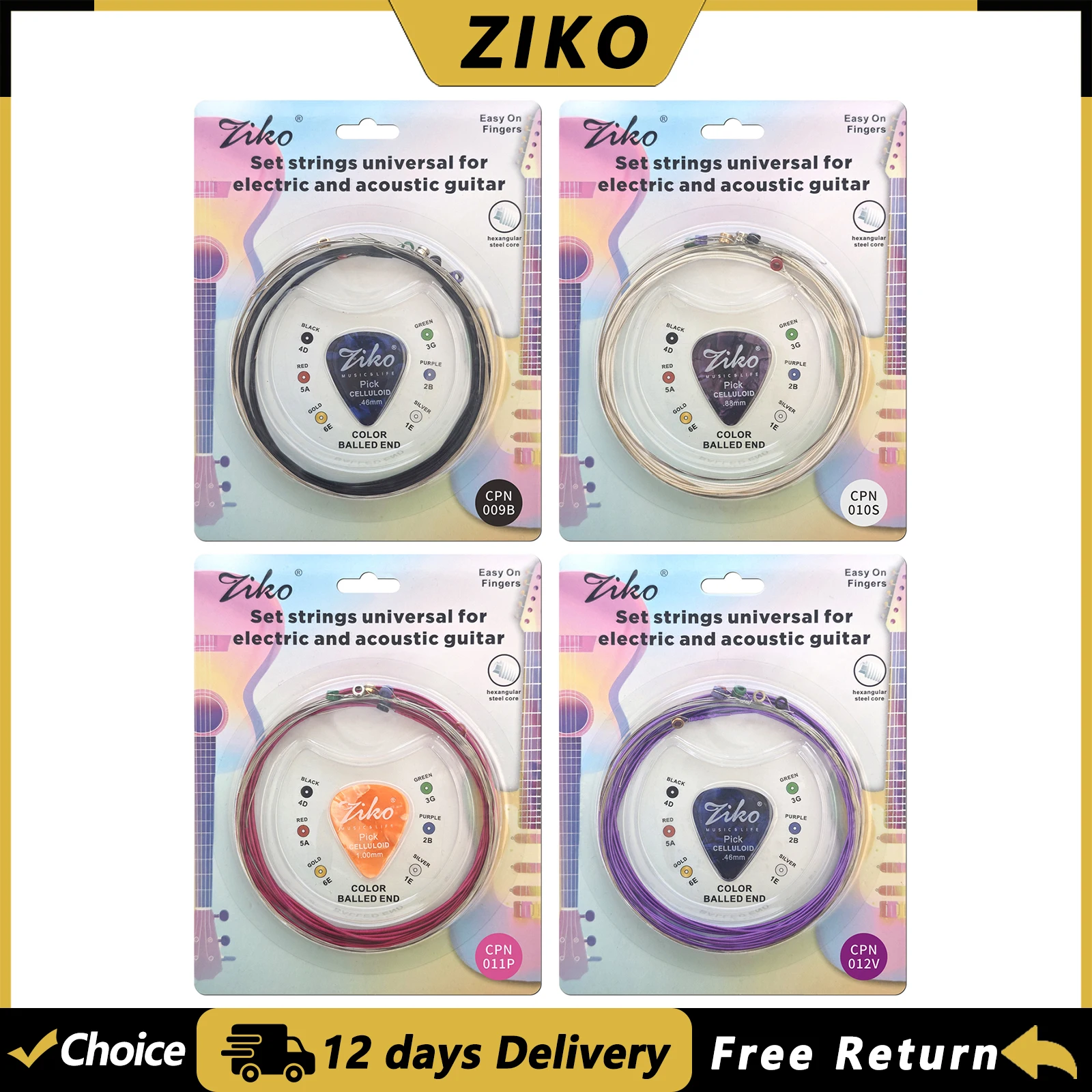 Cuerdas de guitarra eléctrica universales ZIKO, cuerdas de guitarra acústica, núcleo de acero, cuerdas de guitarra enrolladas en cobre, piezas y accesorios de guitarra