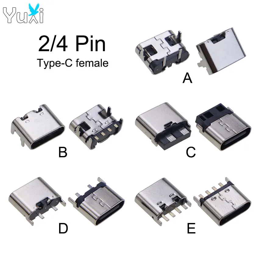 YuXi 10 stücke USB Typ-C 2Pin 4Pin Lade Port Jack Ladegerät Buchse SMD DIP Buchse Löten DIY Reparatur