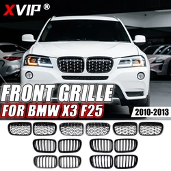 XVIP All Black Single Line Style Front Bumper Grilles For BMW X3 F25 2010-2013 Silver Diamonds Style Racing Double Slat Grills