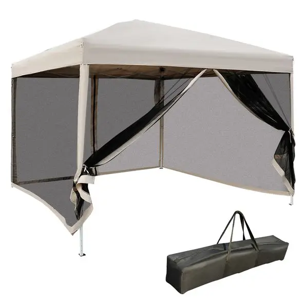 

Outsunny 10x10 Pop Up Canopy Tent, Mesh Sidewalls, Adjustable Height, Carry Bag Included - Garden Patio Shade, Easy Setup
