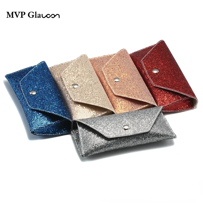 

New Retro Soft Sequins Leather Sun Glasses Case Portable Unisex Leather Sunglasses Bling Box Protective Sequins Glasses Box