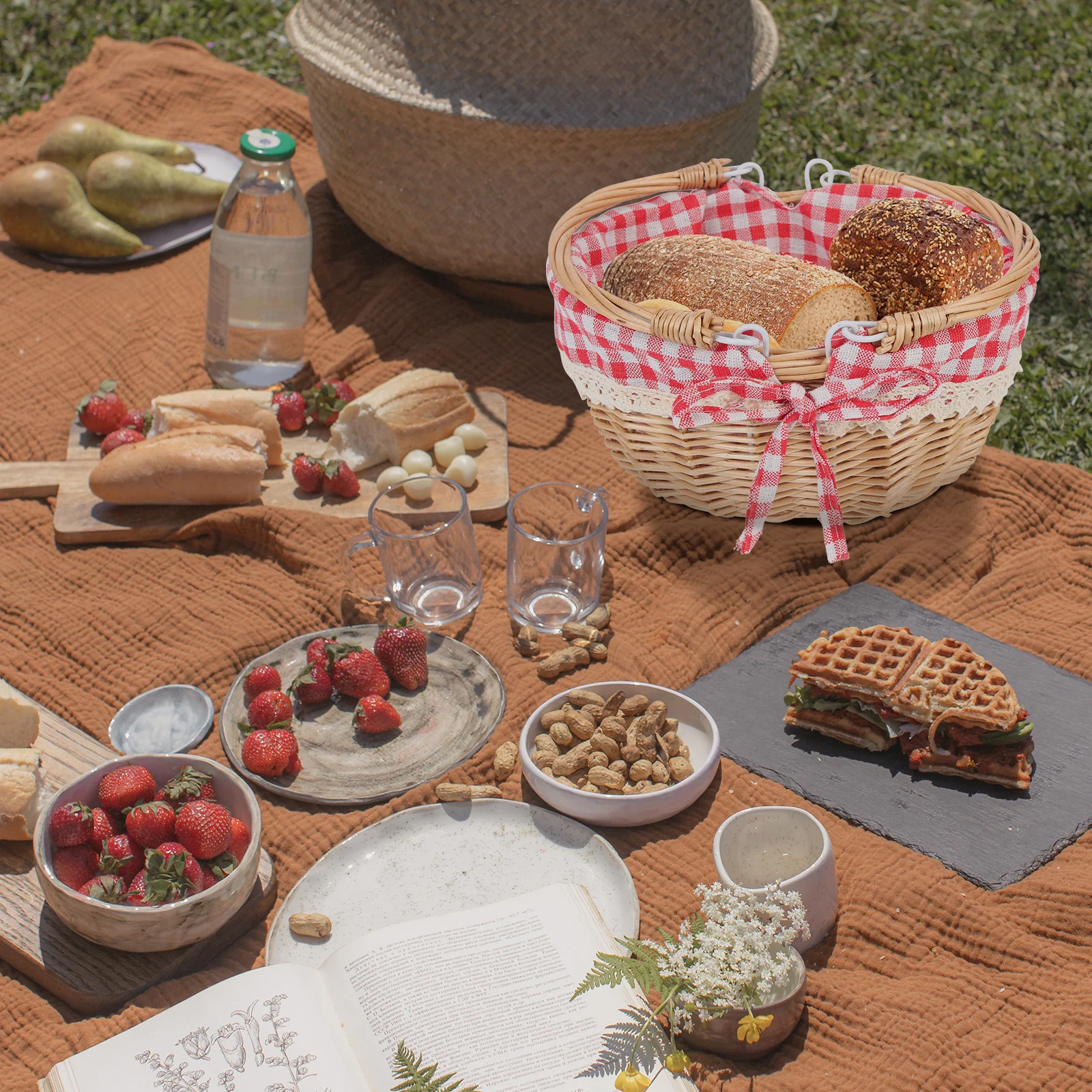 

Плетеный ручной контейнер большой емкости для хранения пикника на открытом воздухе для кемпинга, пешего туризма, семейных встреч, еды, вина, плетеная корзина