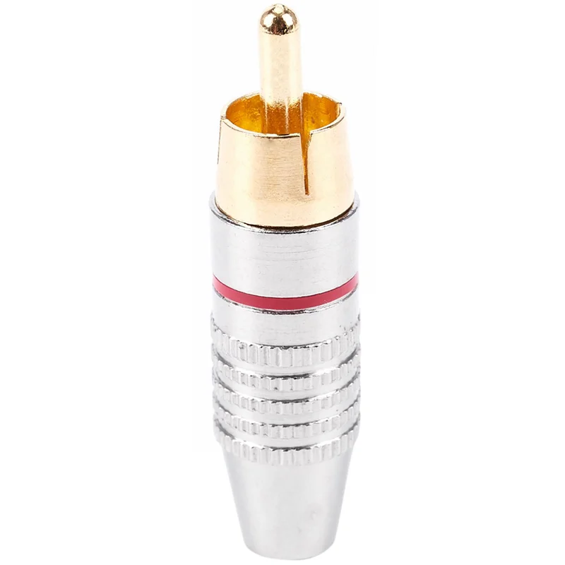 محول قابس ذكر A01F-RCA، موصل لحام مطلي بالذهب الصوتي فونو، نهاية عالية - 12 عبوة، فضي