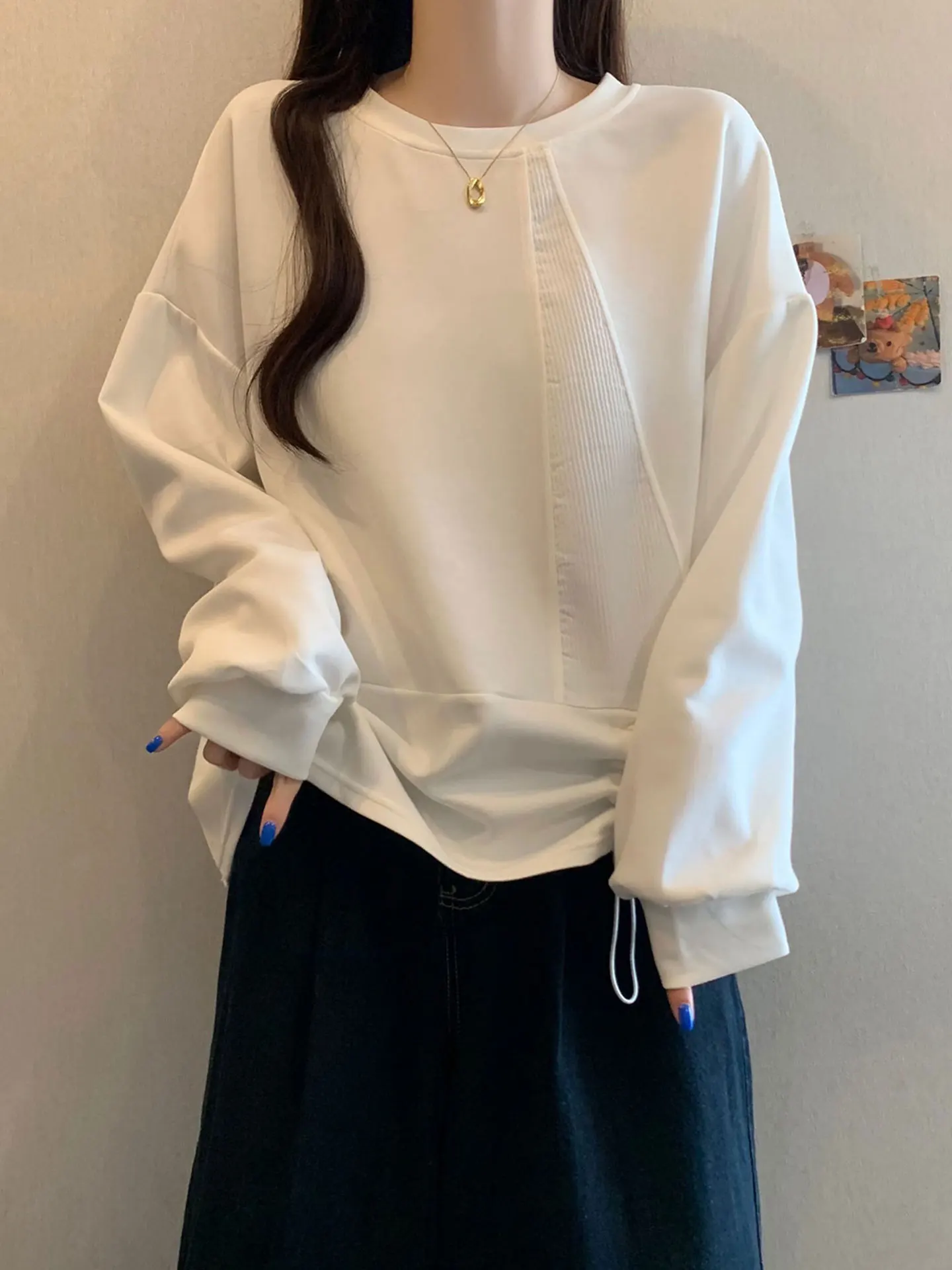 

Белый длинный свитшот све, повседневный свободный крой, простой универсальный женский топ больших размеров, осенне-зимний уличный топ