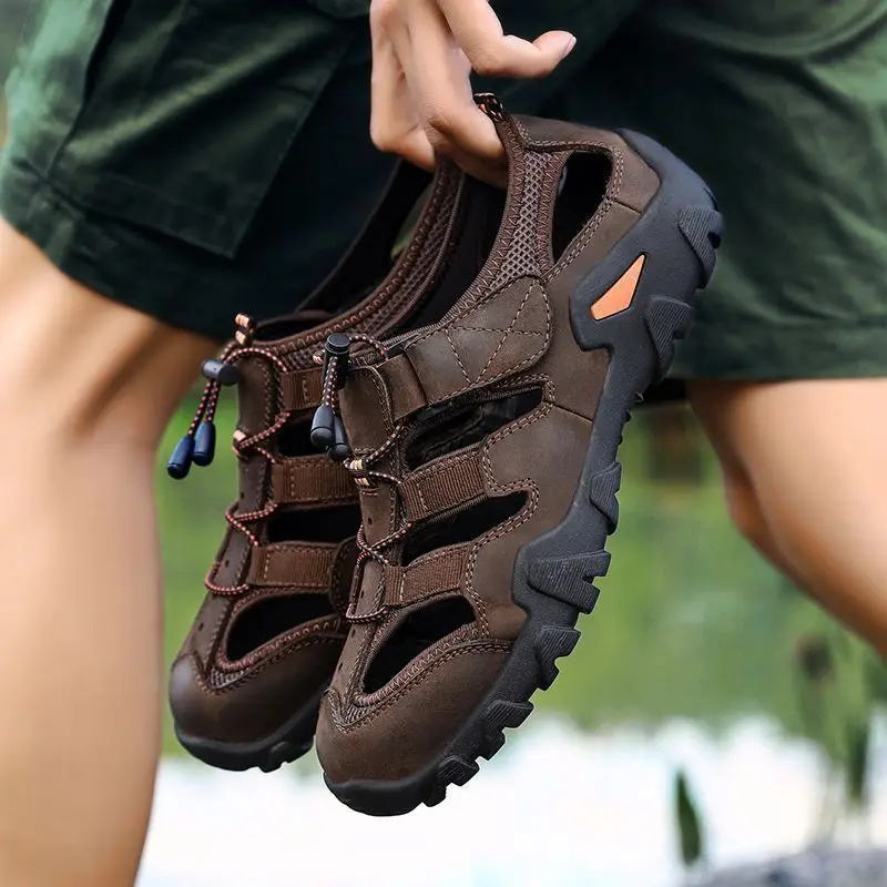 Trekking Hole Shoes Closed Toe Flat Man Sandals Ankle Wrap Beach Outdoor Hiking Men Stylish Luxury 2024 on Offer Big Size Pvc 39