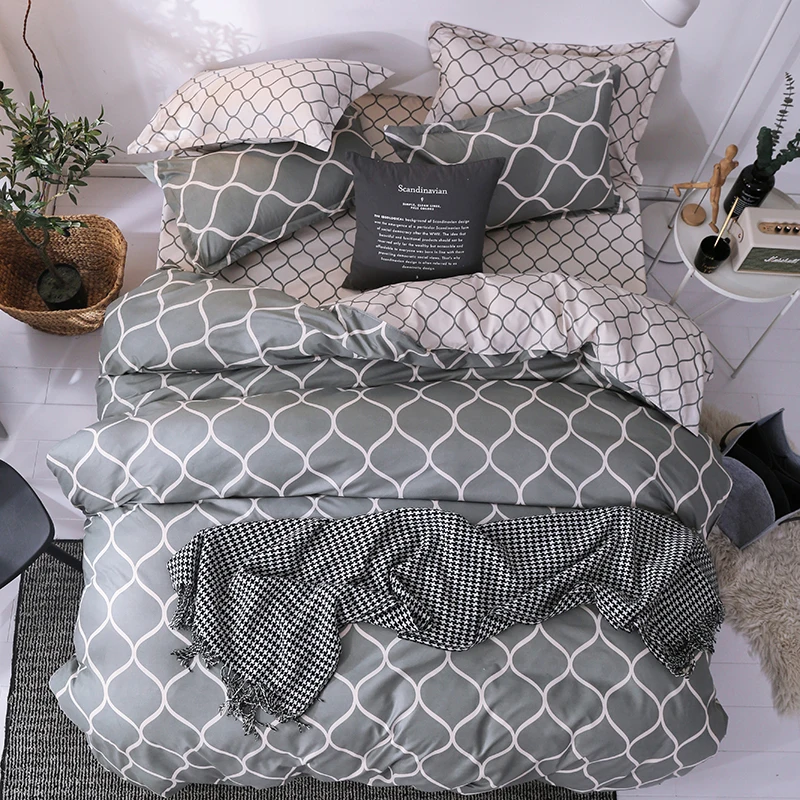 

Geometric Duvet Cover Set Reversible Comforter Cover Modern Soft Elegant Gray And White Abstract Geometric Bedding Set Twin King