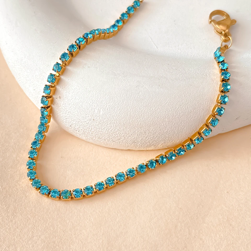 EMANCO Edelstahl Vergoldetes Funkelndes Armband Hochwertige Weiße Zirkonia Einreihiges Einfaches Accessoire für Mädchen – Detail 8