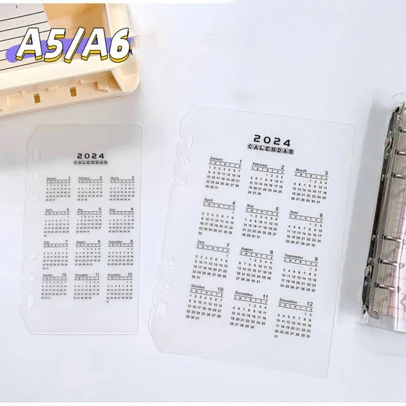 Transparent A5 A6 Binder Dividers 2024 Calendar Notebook Index Dividers Loose Leaf Notepad Agenda Planner Diary Bookmarks Office