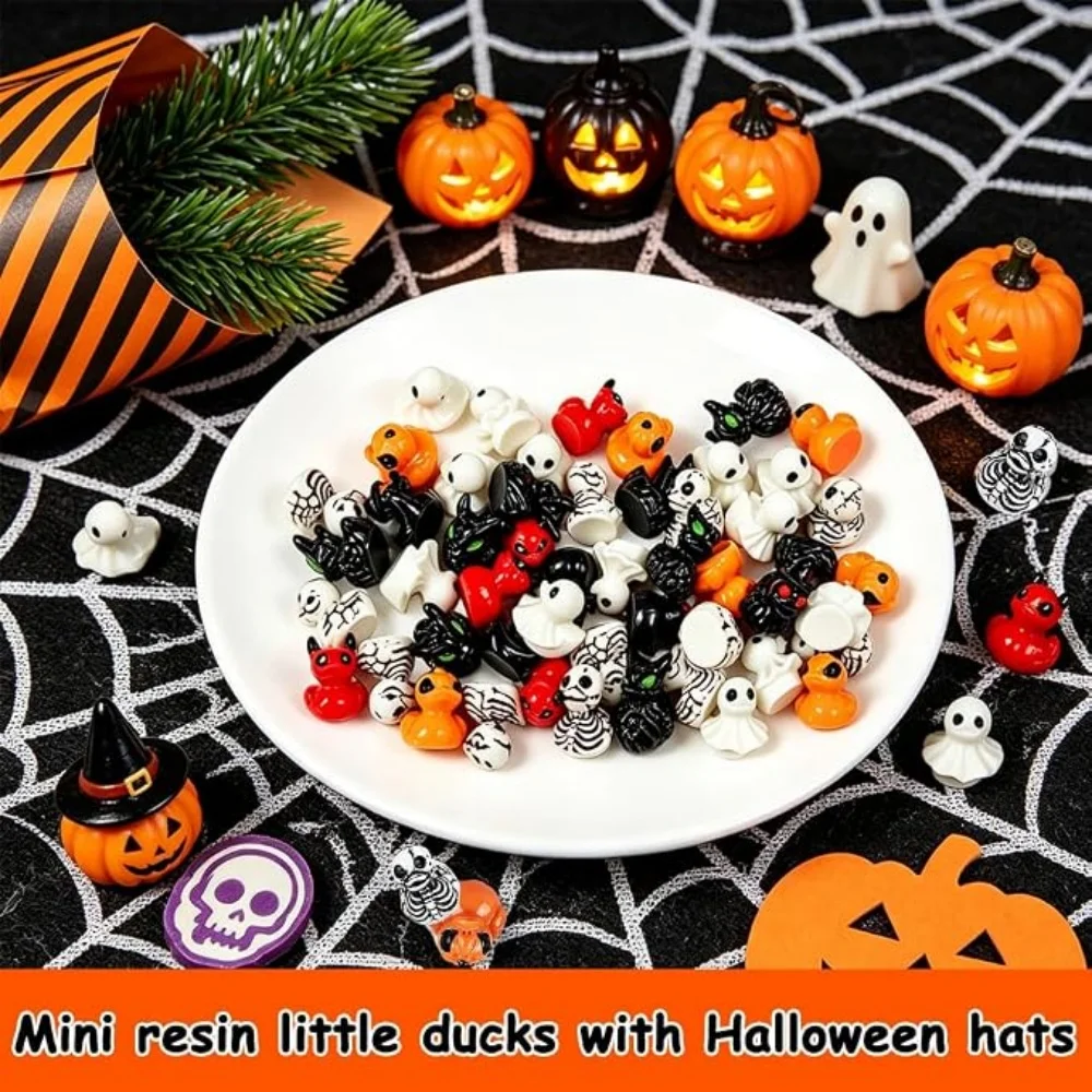 10/100 Stück Halloween Mini-Enten-Figuren, Teufel-Geist-Schädel aus Kunstharz, Winzige Gruselige Statuen, Großpackung für Party-Dekoration und Geschenke – Detail 6