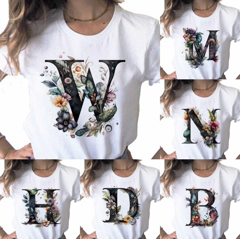 

Women's Short Sleeved T-shirt with Letter Print Watercolor Art Bohemian Casual Fashion Top for Daily Wear T-shirt Letter Design