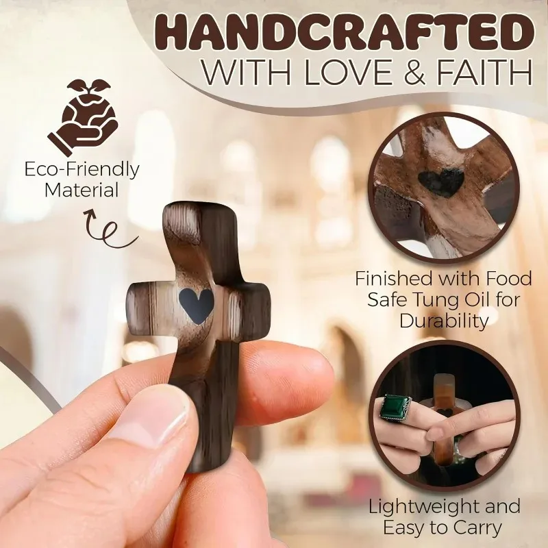 1/20PCS Mini Houten Kruisen Lichtgewicht Aanmoediging Zwarte Walnoot Bidden Kruisiging Zakken Palm Kruisbeeld voor Kinderen Volwassenen