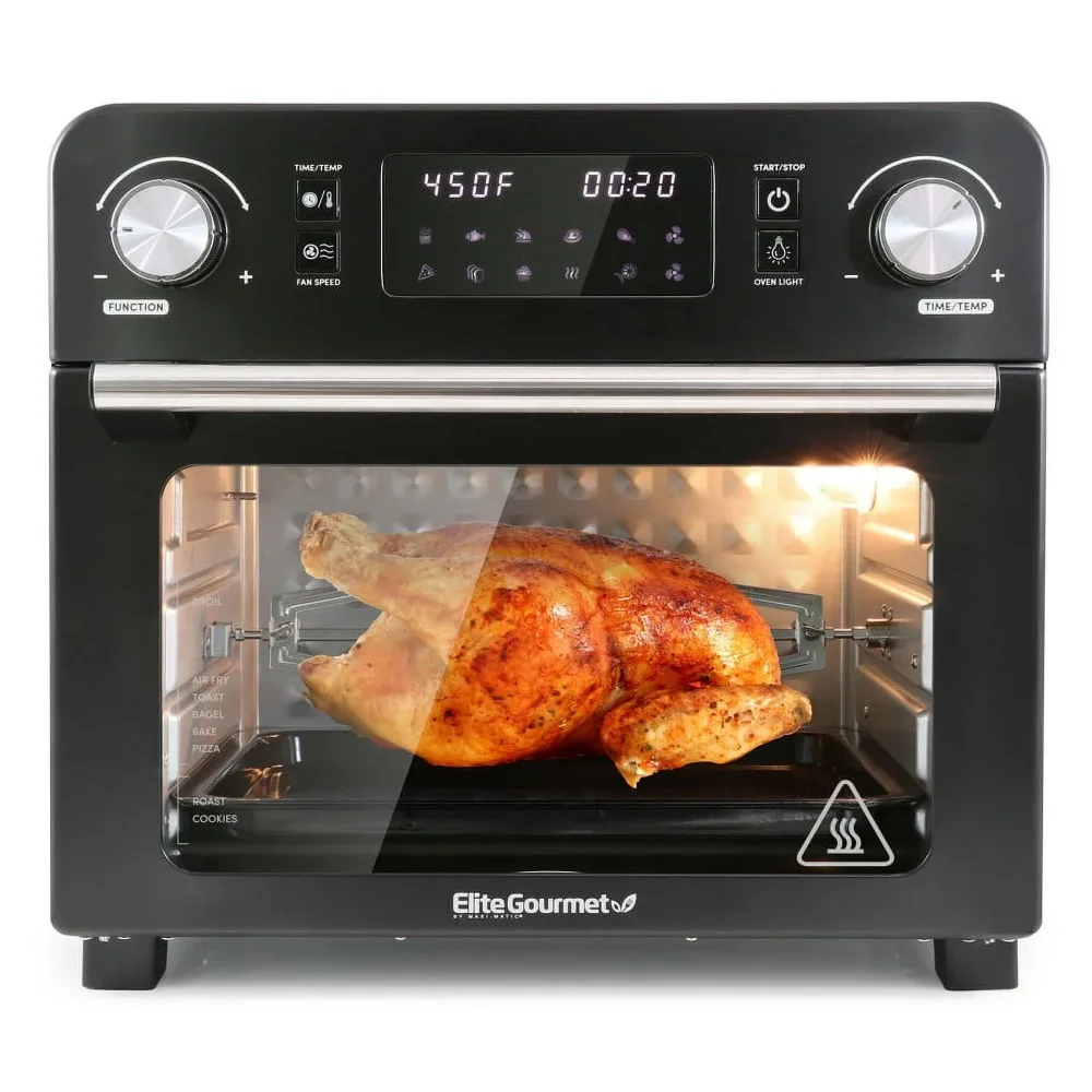 Programmable 23L Air Fryer Rotisserie Oven with 10 Menu Functions, and Interior Light, Black,has a variety of functions.