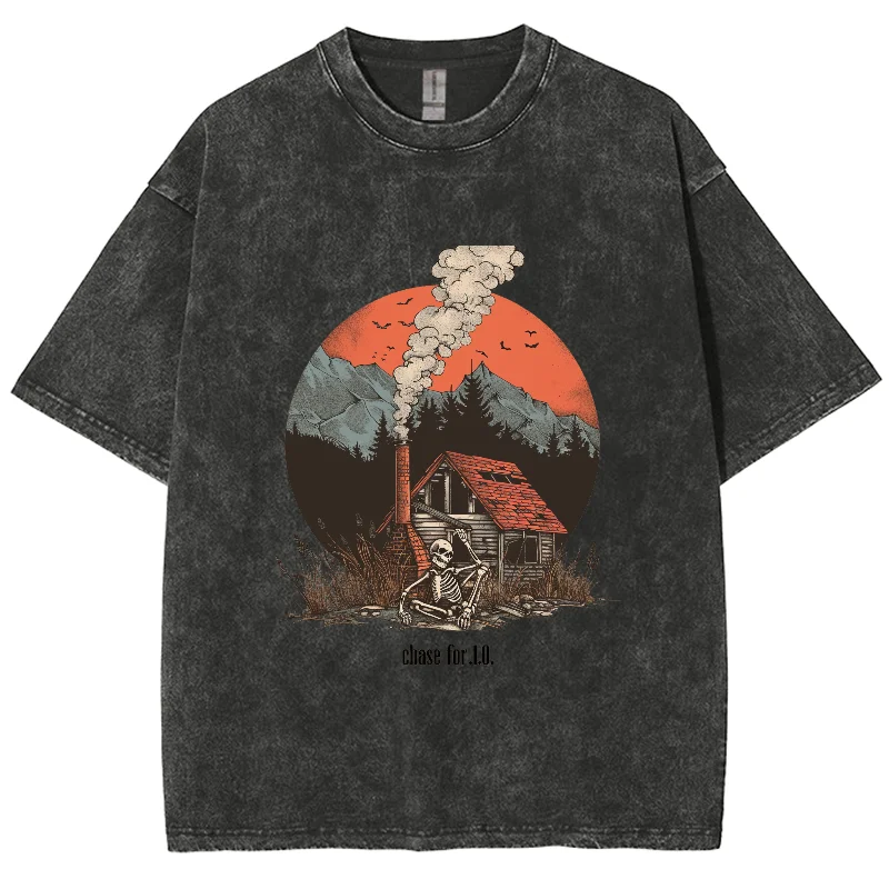 

American Anime Style Sunset Print Women's T-Shirt Retro Distressed Oversized Loose Crew Neck Short Sleeve Summer Casual Top