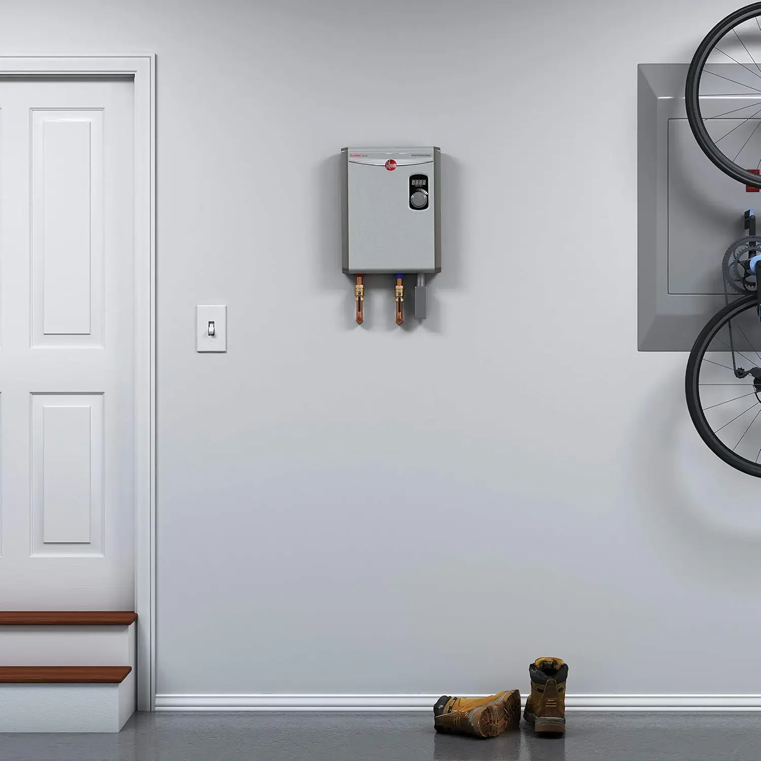 タンクレス電気給湯器、灰色