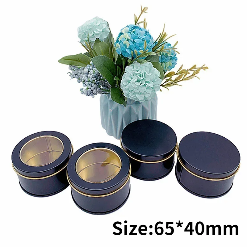 12Pcs Round Metal Tin Box Candle Jar Black Gold Screw Top Cans With Window Makeup Cream Lip Balm Smaple Container Empty Pot Box