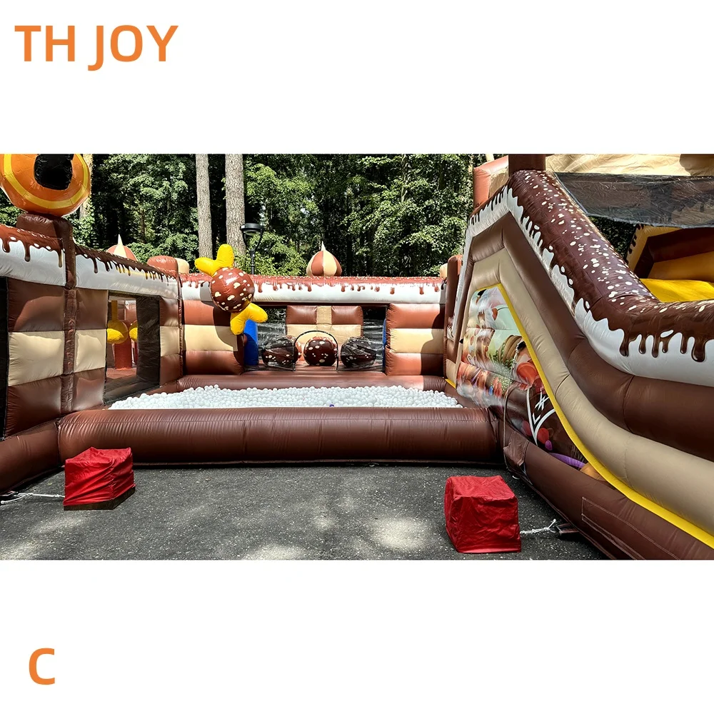 by ship to sea port, Commercial Inflatable Obstacle Course fun city, giant U shape Inflatable chocolate Theme Park playground