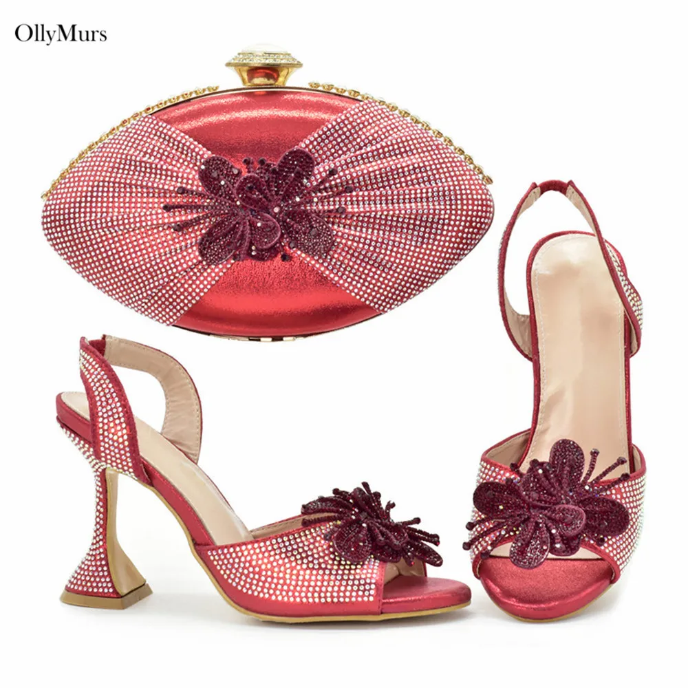 

New Arrival African Woman Applique Shoes And Bag Set Elegant Italian High Heels 10CM Shoes And Bag Set For Wedding Party