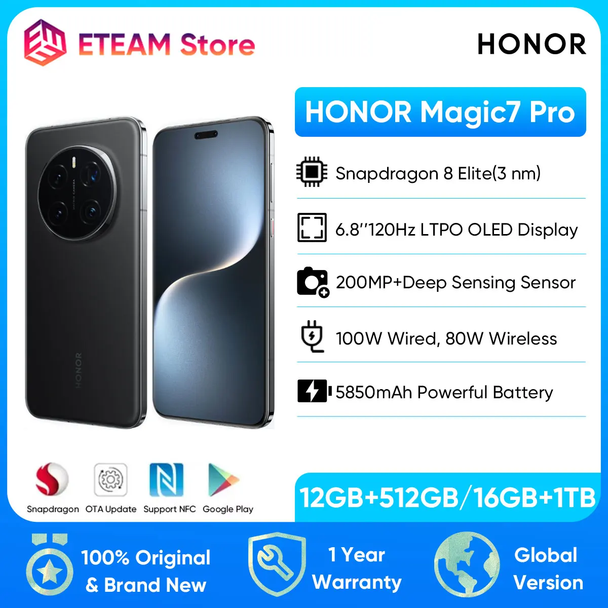 2025 Original Global Version Honor Magic7 Pro 5G Smart Phone Snapdragon 8 Elite 6.8