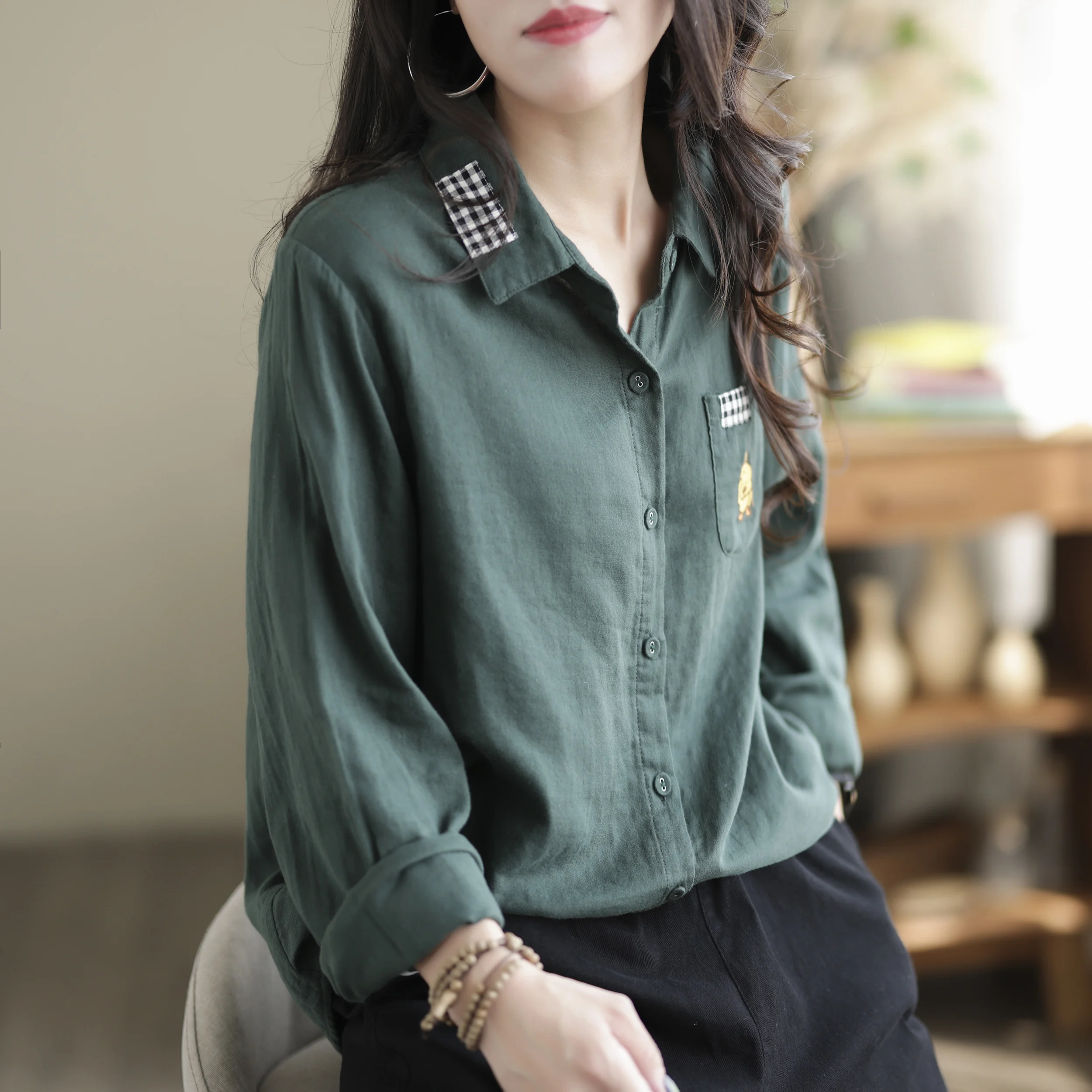 

2023 Autumn New Women's Tops Cotton Hemp Casual Loose Solid Long Sleeve Women's Shirt Tops Blouse