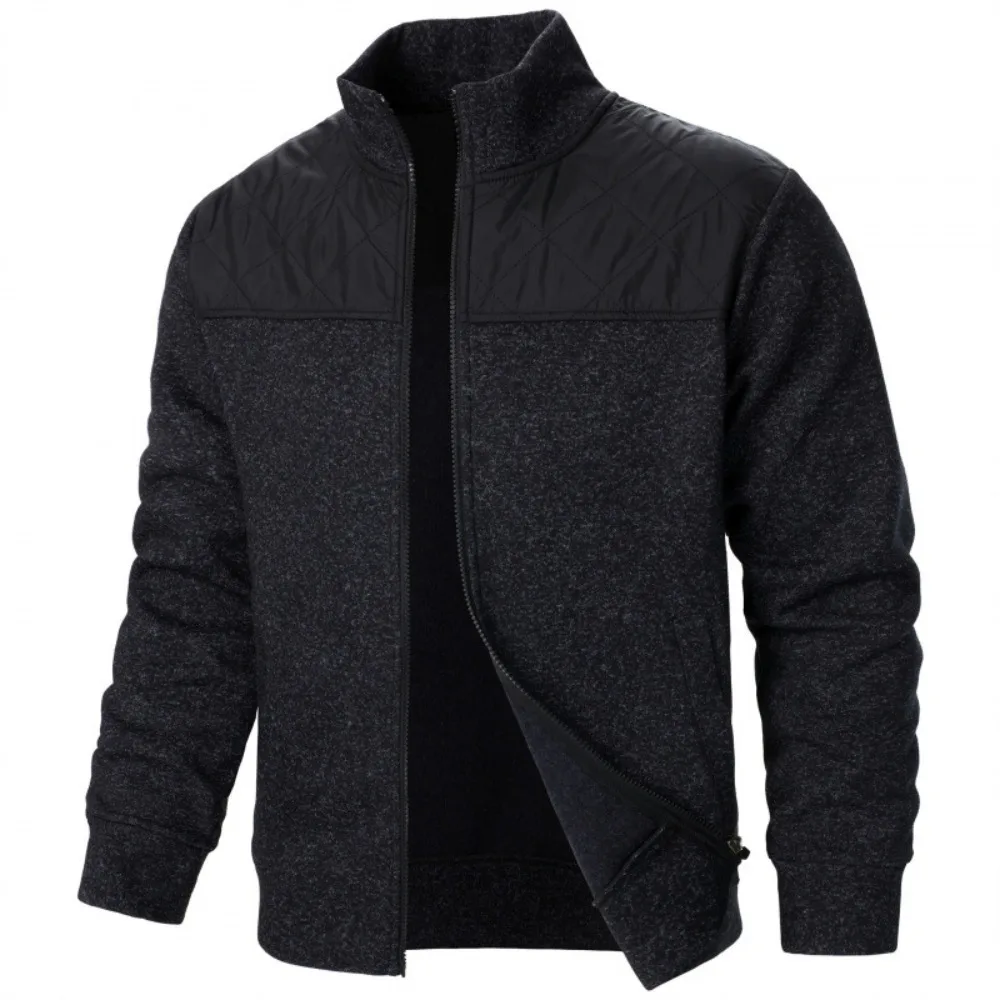 Men\'s Jacket Patchwork Stand Collar Slim Fit Cardigan Sweatshirt Sportswear Casual Autumn Coat Zip Up