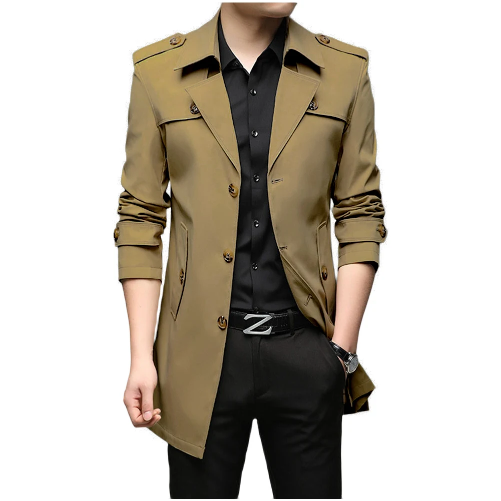 

Men British Style Light Mature Long Trench Coat Business Jackets Windbreaker
