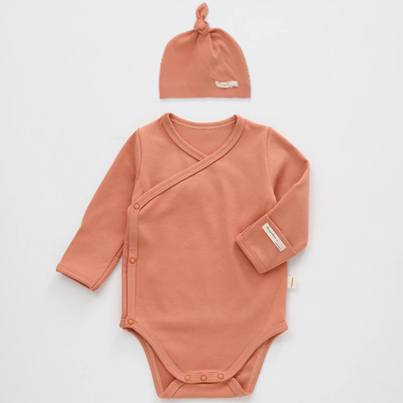 

2Piece Spring Autumn Newborn Boy Clothes Baby Girl Outfits Korean Casual Cotton Long Sleeve Bodysuit+Hat Infant Rompers BC424