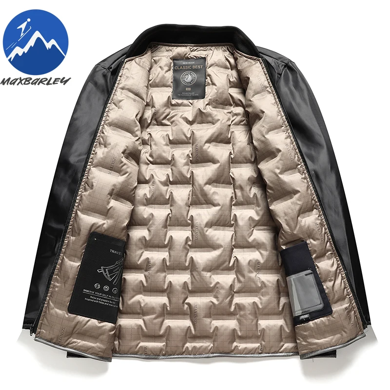 Maxbarley Men Down Jacket Lightweight Notch Collar Outdoor Office Thickened Puffer Coat Business Casual Comfortable Winter Coat