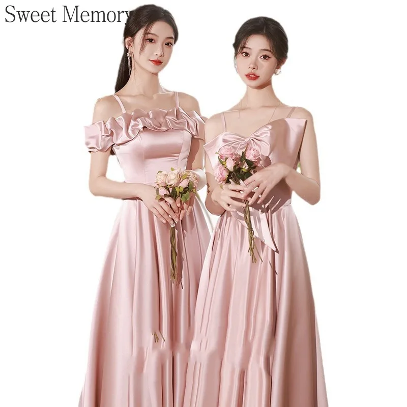 N111 Customized Reject Return Pink Bridemaid Dresses Satin Formal Gown Sweet Memory Women Girls Princess Wedding Party Dress