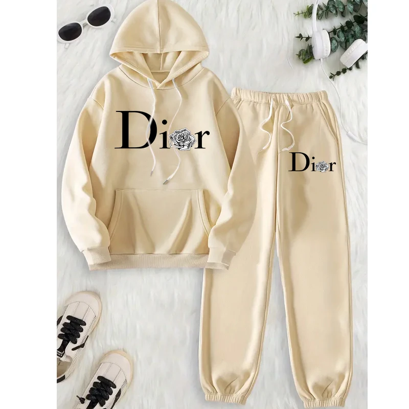 Autumn Winter Women\'s Suit Solid Color Hoodies+Sweatpants Sets Letter Printed Tracksuit Hooded Sweatshirts Ladies Y2k Streetwear