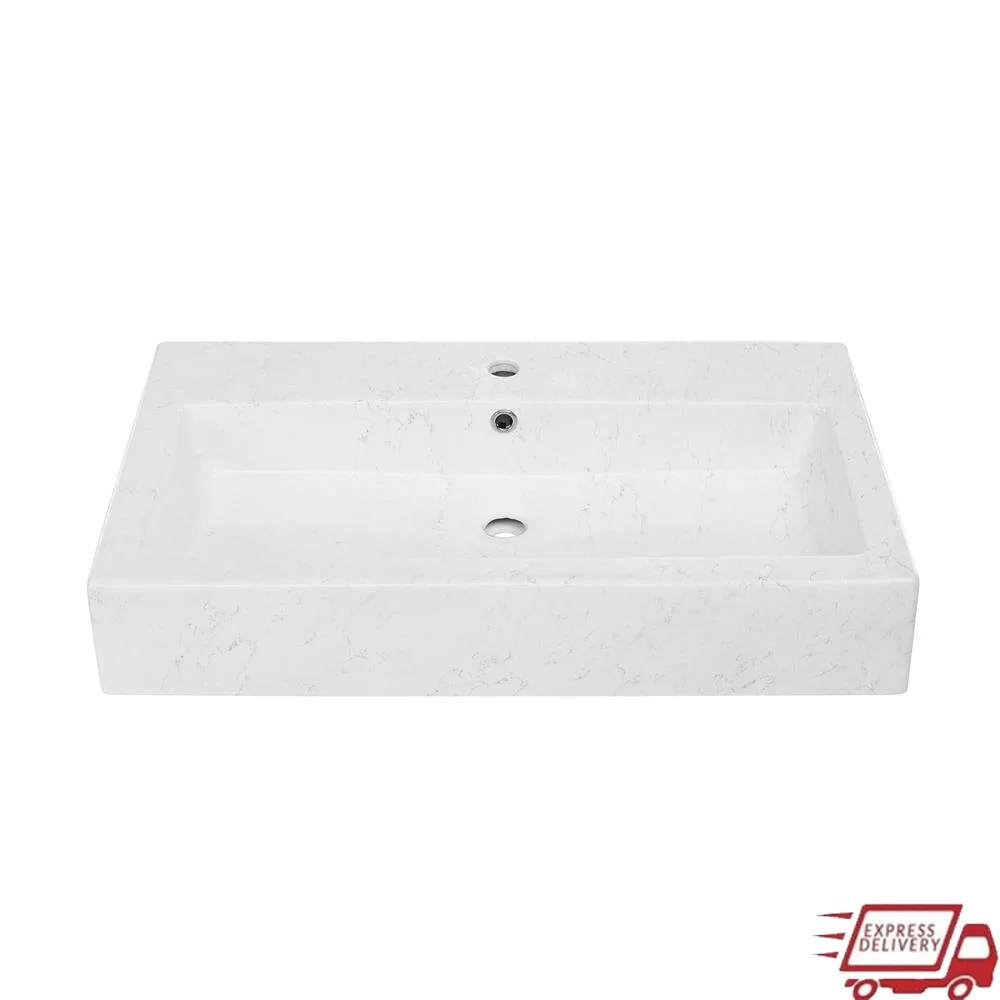 Wide Rectangle Vessel Sink Non-Porous Scratch Resistant Ceramic Faucet Drain Voltaire Collection