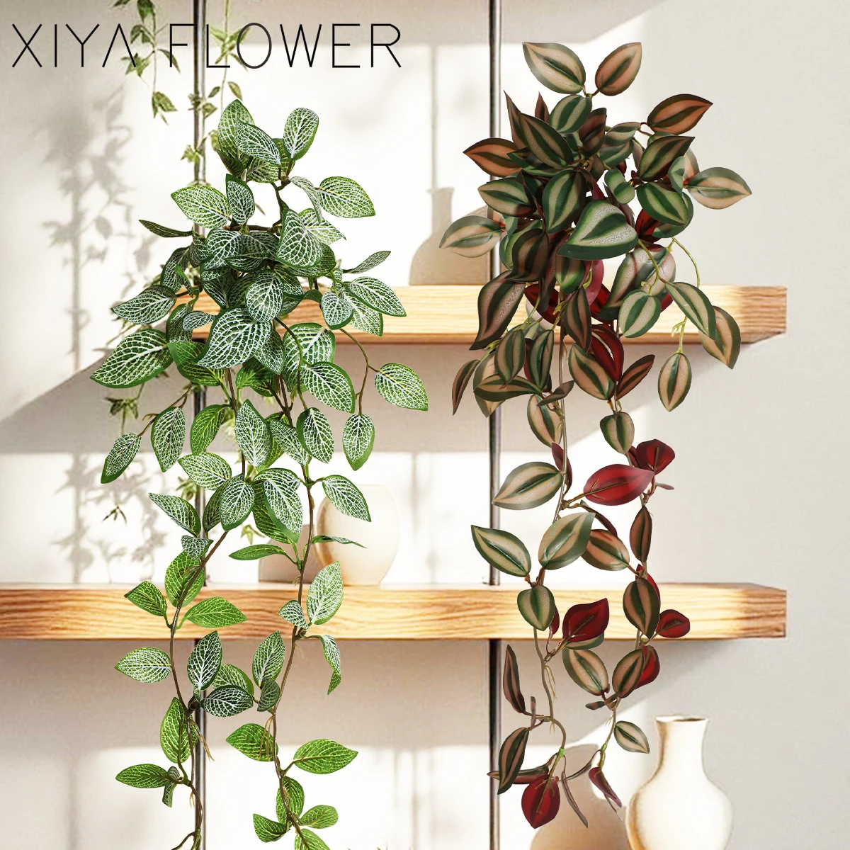 XIYA FLOWER Künstliche Hängende Graspflanze Zebrina Peperomia Fittonia Künstliche Pflanze aus PE-Material für Heim- und Gartendekoration – Detail 4