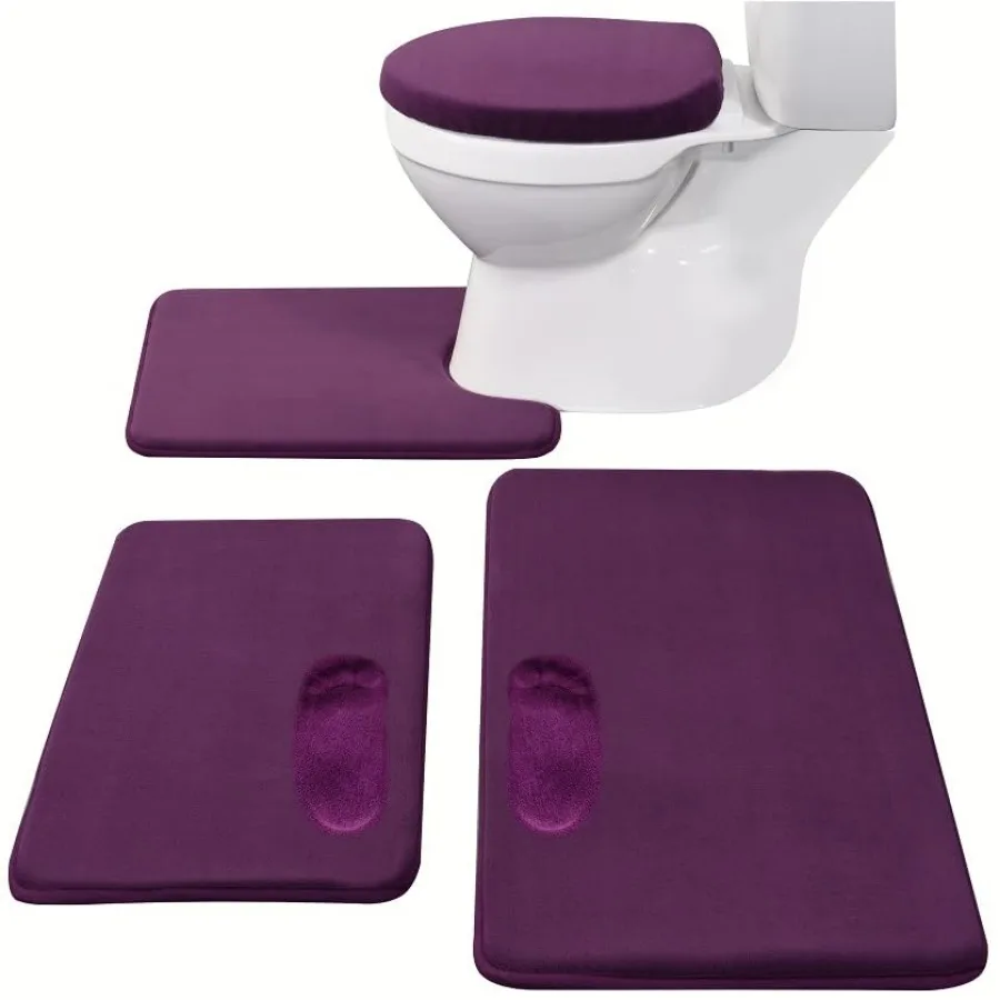 

Memory Foam Bath Mat Set 4 Pcs with Toilet Lid Cover and Rug Sets Combo, Bath Mat Set 3 Pcs and U-Shaped Toilet Floor Rug