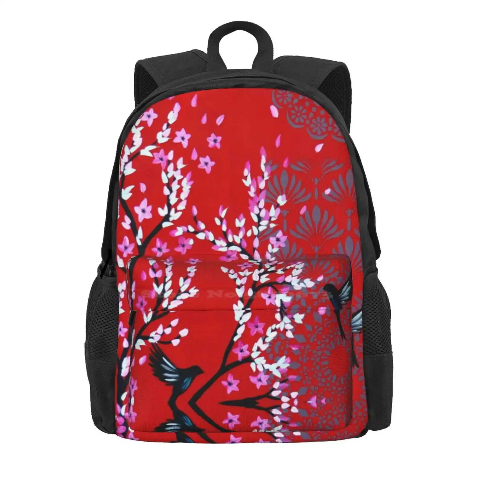 Red Cherry Blossom Hot Sale Schoolbag Backpack Fashion Bags Red Pink Cherryblossoms Japanese Bright Happy Of Cover With Designs