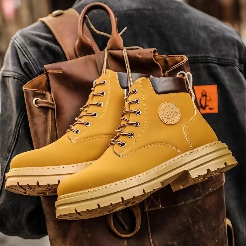Botas de Motociclista para Hombre, Estilo Pareja, Otoño-Invierno, Cálidas, Retro, con Punta Redonda y Suela de Goma