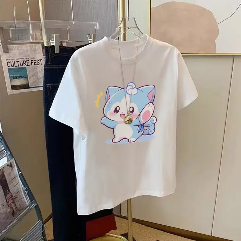 Snow Girl Series Original Cartoon Surprise Snow Spirit Printed Cotton T-shirt for Women Summer Loose and Casual Round Neck Top