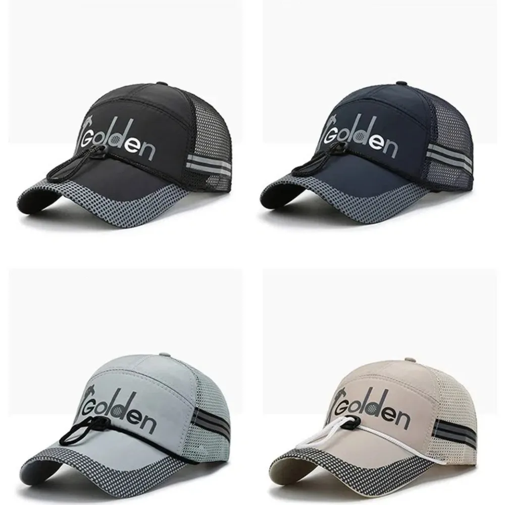 Fashion Quick Dry Mesh Men's Hats with Windproof Rope Breathable Baseball Caps Solid Color Sun Protective Hats Summer