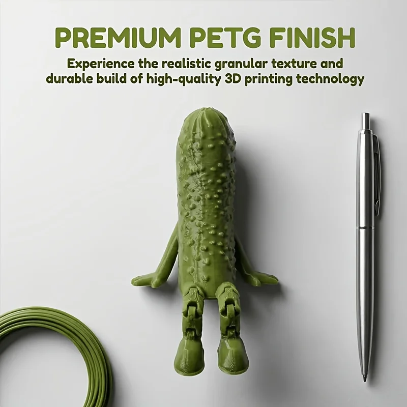 One Pickle-shaped 3D Printed Movable Figurine, a Cute Desktop Decoration and Stress-relief Ornament, for Home and Office