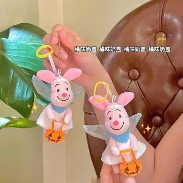 Disney Cartoon Animation Image Angel Piglet Plush Keychain Cute Doll Kawaii Knapsack Pendant Decorate Children's Toy Gifts