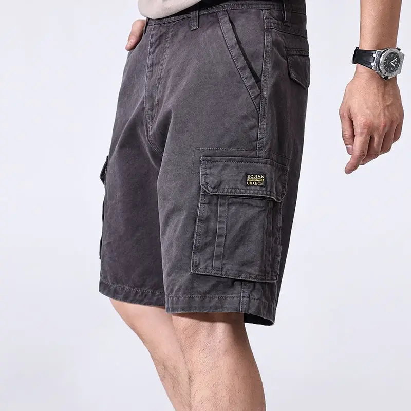

American Style Cargo for Men, Trendy Brand, Pure Cotton, Loose Casual Five-Point Shorts, Thin Breathable Straight Mid-Length