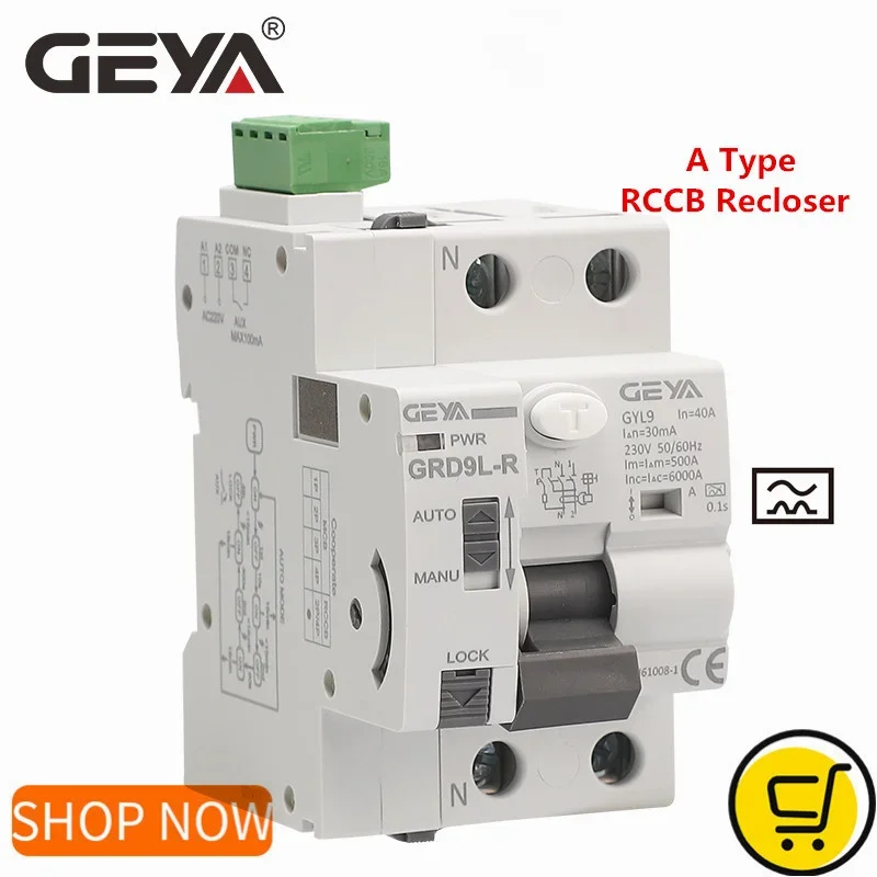 GEYA GRD9L-R Auto Recloser z typu RCCB RCD ELCB 40A 63A 30mA 100mA 300mA wyłącznik bezpieczeństwa